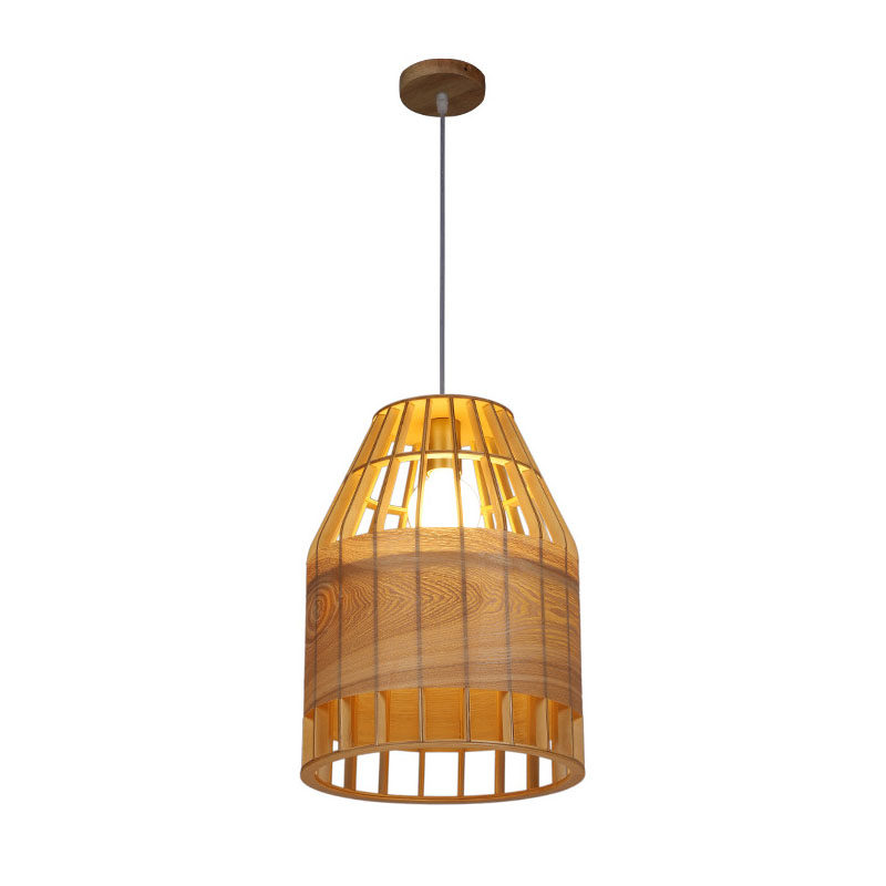 Bamboo Slatted Hanging Light Kit Asian 1 Light Wood Down Lighting Pendant over Table Wood A Clearhalo 'Ceiling Lights' 'Pendant Lights' 'Pendants' Lighting' 2044422_5b0e62df-417d-4b9f-9af0-00bcfc53ff37