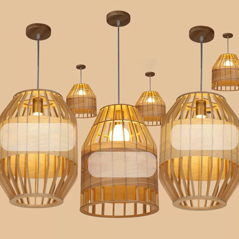 Bamboo Slatted Hanging Light Kit Asian 1 Light Wood Down Lighting Pendant over Table Clearhalo 'Ceiling Lights' 'Pendant Lights' 'Pendants' Lighting' 2044423