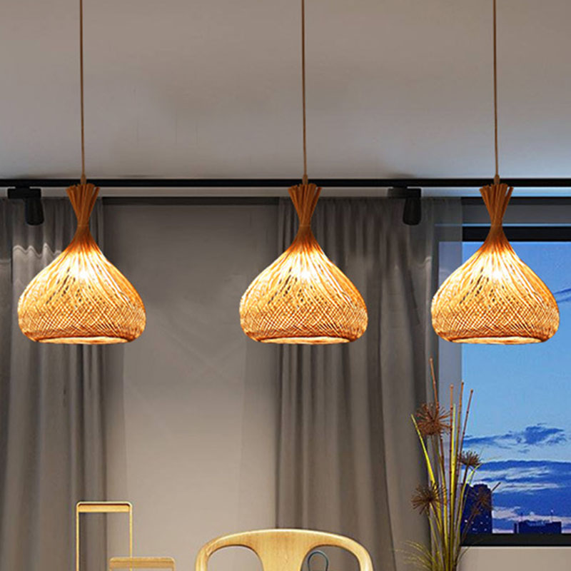 Wood Hand-Braided Pendant Lamp Chinese Style 1 Head Bamboo Ceiling Hanging Lantern Wood D Clearhalo 'Ceiling Lights' 'Pendant Lights' 'Pendants' Lighting' 2044425_31ac0d37-bac5-43cf-997e-315a5d055a58