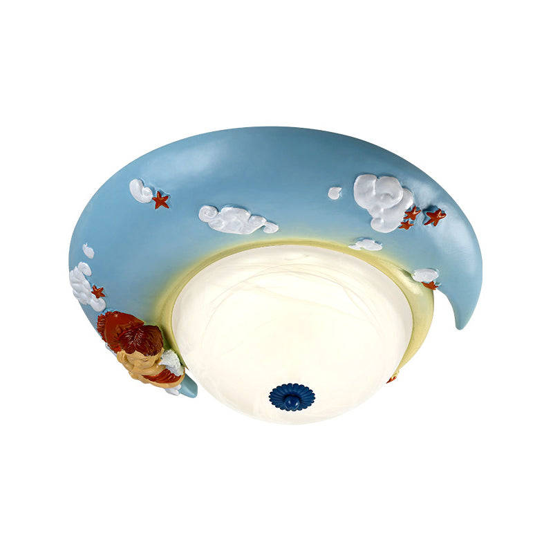 Resin Crescent Flush Mount Light with Little Angel Modern Ceiling Lamp for Kid Bedroom Clearhalo 'Ceiling Lights' 'Close To Ceiling Lights' 'Close to ceiling' 'Flush mount' Lighting' 204443