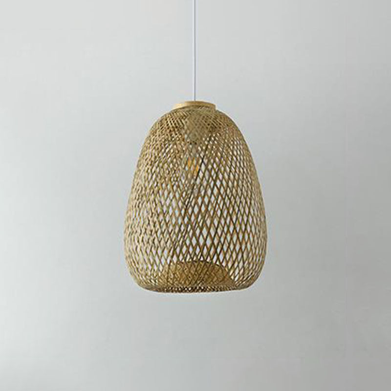 Wood Hand-Braided Pendant Lamp Chinese Style 1 Head Bamboo Ceiling Hanging Lantern Clearhalo 'Ceiling Lights' 'Pendant Lights' 'Pendants' Lighting' 2044430