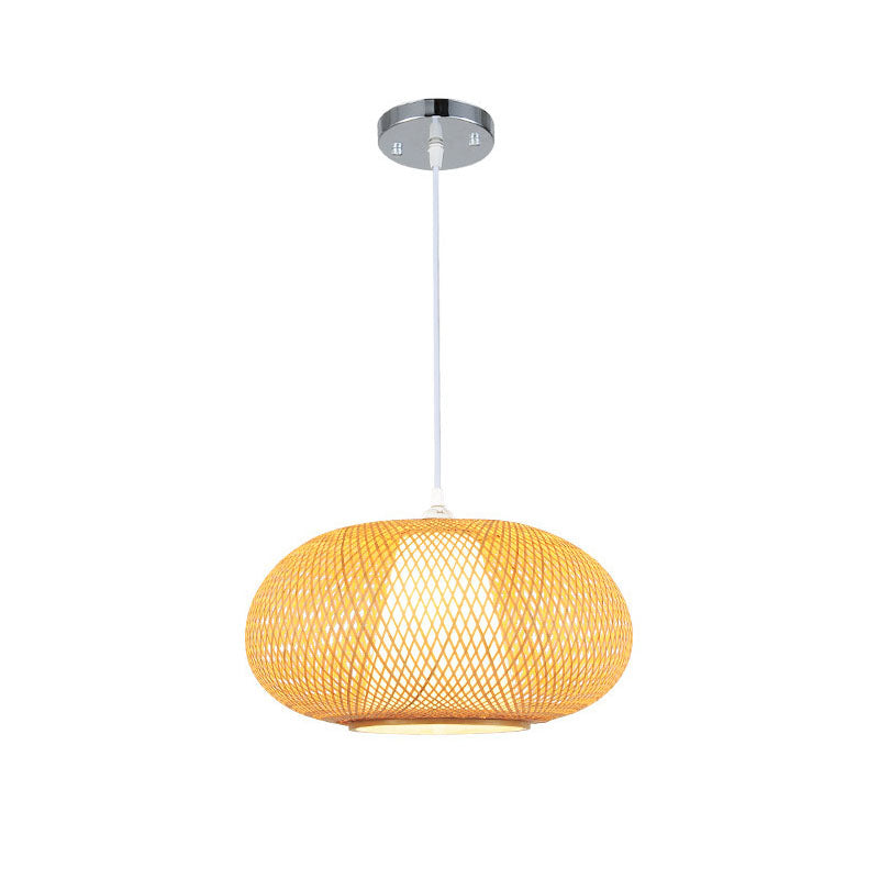 Criss Cross Weaving Hanging Lamp Chinese Bamboo 1 Bulb Tearoom Pendant Light Kit in Wood Clearhalo 'Ceiling Lights' 'Pendant Lights' 'Pendants' Lighting' 2044435