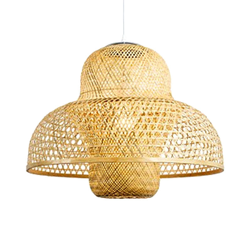 Criss Cross Weaving Hanging Lamp Chinese Bamboo 1 Bulb Tearoom Pendant Light Kit in Wood Clearhalo 'Ceiling Lights' 'Pendant Lights' 'Pendants' Lighting' 2044438