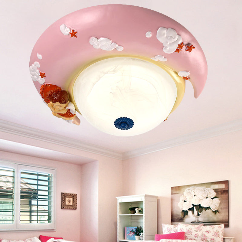 Resin Crescent Flush Mount Light with Little Angel Modern Ceiling Lamp for Kid Bedroom Pink Clearhalo 'Ceiling Lights' 'Close To Ceiling Lights' 'Close to ceiling' 'Flush mount' Lighting' 204444