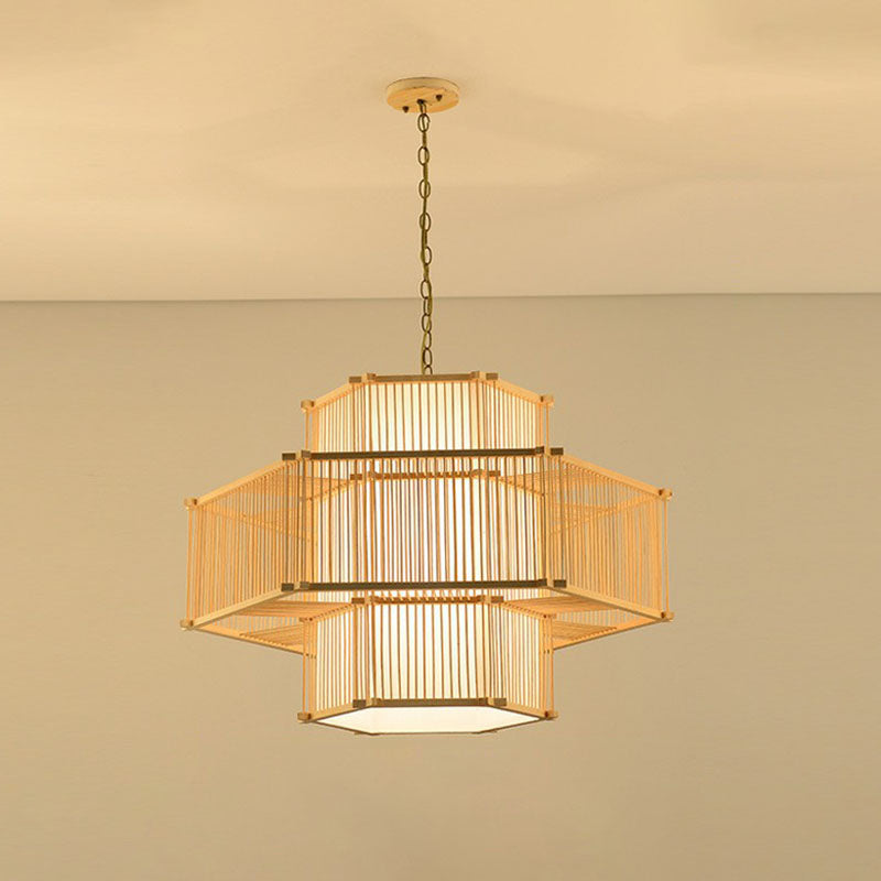 Geometric Shape Guest Room Pendant Light Bamboo Single Asian Hanging Light in Wood Clearhalo 'Ceiling Lights' 'Pendant Lights' 'Pendants' Lighting' 2044442