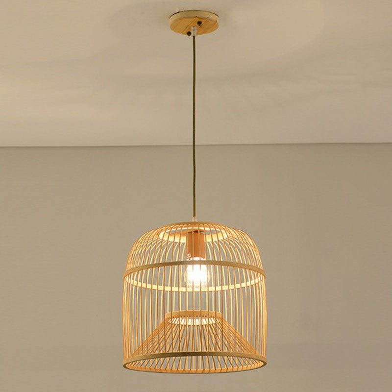 Geometric Shape Guest Room Pendant Light Bamboo Single Asian Hanging Light in Wood Wood B Clearhalo 'Ceiling Lights' 'Pendant Lights' 'Pendants' Lighting' 2044444_2c4360c7-6aa8-4442-b96b-2e379bcb22ff