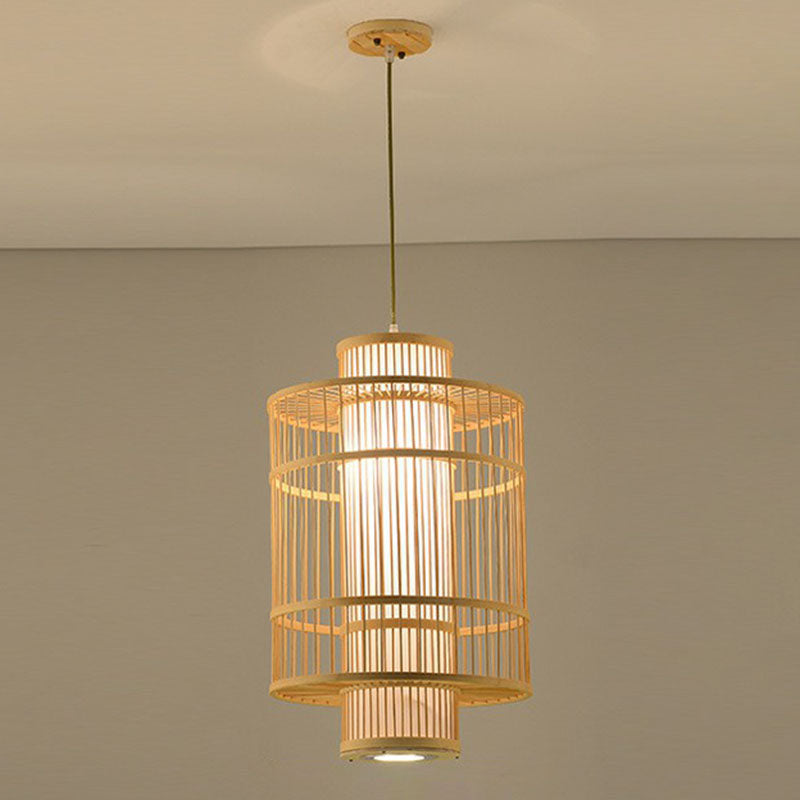 Geometric Shape Guest Room Pendant Light Bamboo Single Asian Hanging Light in Wood Clearhalo 'Ceiling Lights' 'Pendant Lights' 'Pendants' Lighting' 2044447