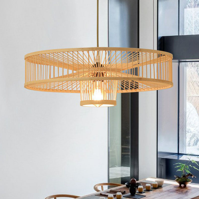 Geometric Shape Guest Room Pendant Light Bamboo Single Asian Hanging Light in Wood Clearhalo 'Ceiling Lights' 'Pendant Lights' 'Pendants' Lighting' 2044448