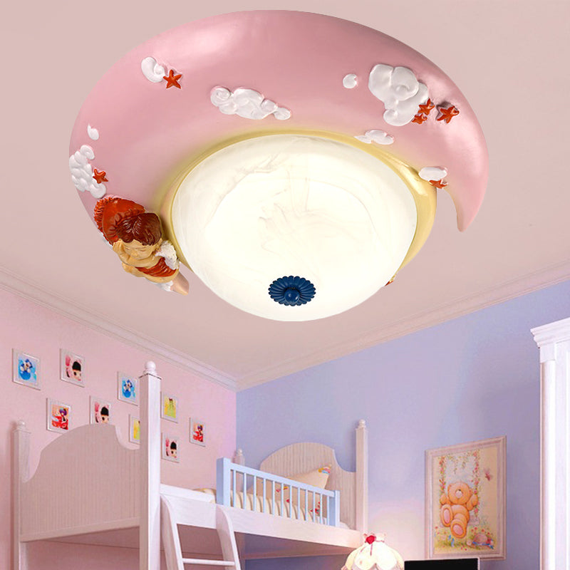 Resin Crescent Flush Mount Light with Little Angel Modern Ceiling Lamp for Kid Bedroom Clearhalo 'Ceiling Lights' 'Close To Ceiling Lights' 'Close to ceiling' 'Flush mount' Lighting' 204445