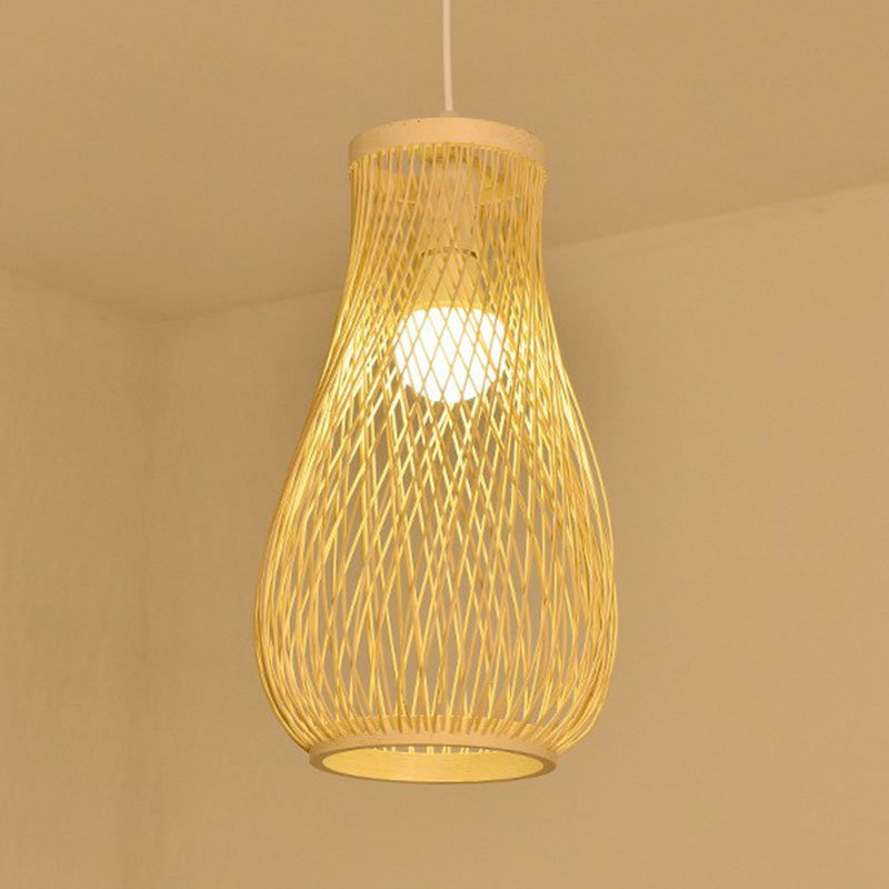 Cage Lantern Pendant Light Fixture Asia Bamboo 1-Light Bistro Suspension Lamp in Wood Wood D Clearhalo 'Ceiling Lights' 'Pendant Lights' 'Pendants' Lighting' 2044457_b82c306a-7760-4f7f-82f2-477672c73d16