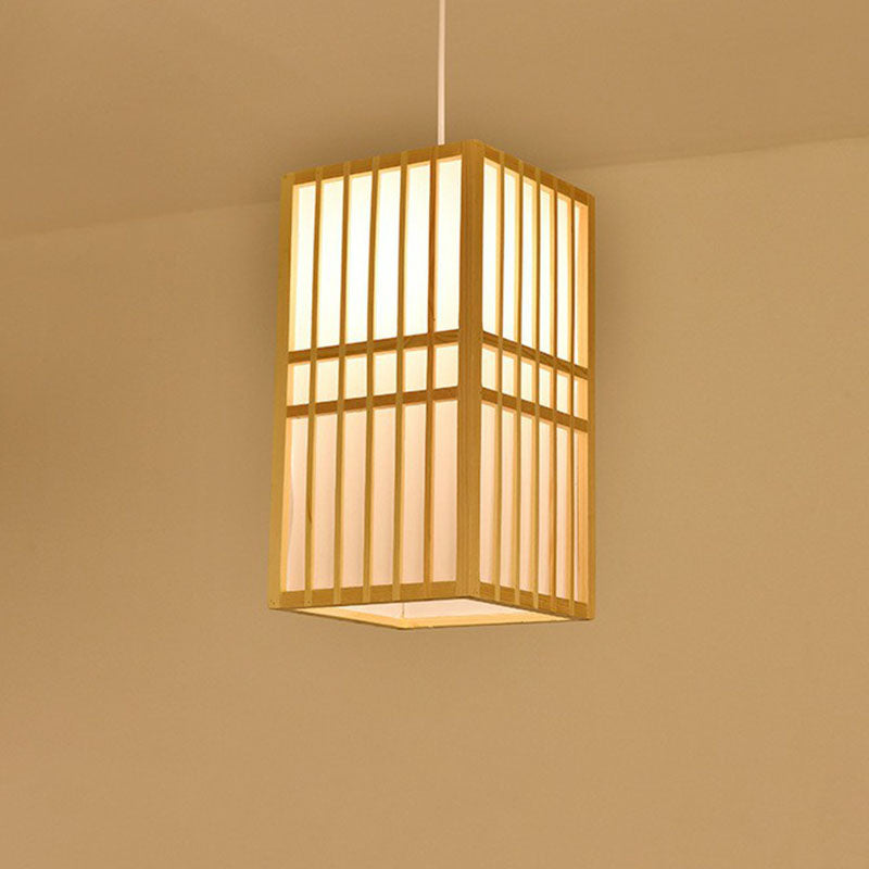 Cage Lantern Pendant Light Fixture Asia Bamboo 1-Light Bistro Suspension Lamp in Wood Clearhalo 'Ceiling Lights' 'Pendant Lights' 'Pendants' Lighting' 2044458