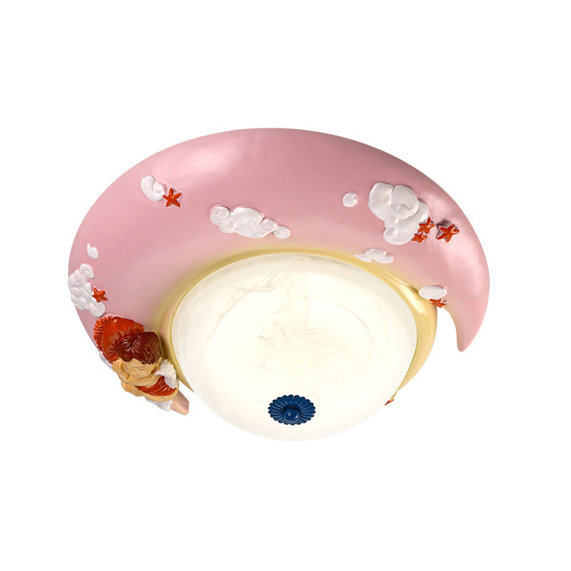 Resin Crescent Flush Mount Light with Little Angel Modern Ceiling Lamp for Kid Bedroom Clearhalo 'Ceiling Lights' 'Close To Ceiling Lights' 'Close to ceiling' 'Flush mount' Lighting' 204446