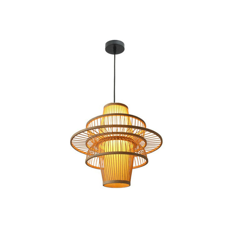 Bamboo Lotus Shaped Hanging Light Creative Asian 1-Head Wood Ceiling Pendant Lamp Clearhalo 'Ceiling Lights' 'Pendant Lights' 'Pendants' Lighting' 2044462