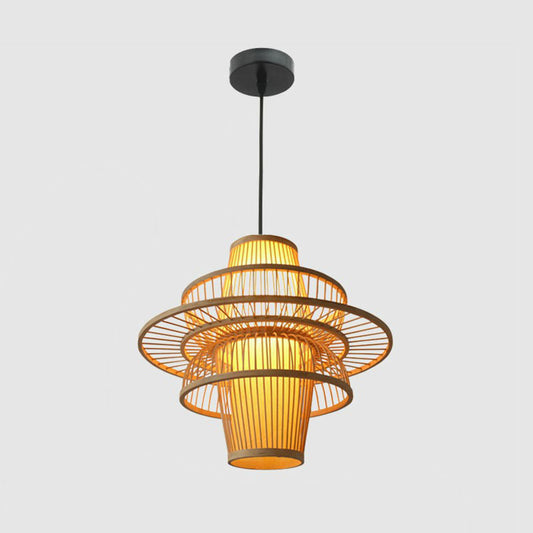 Bamboo Lotus Shaped Hanging Light Creative Asian 1-Head Wood Ceiling Pendant Lamp Clearhalo 'Ceiling Lights' 'Pendant Lights' 'Pendants' Lighting' 2044464