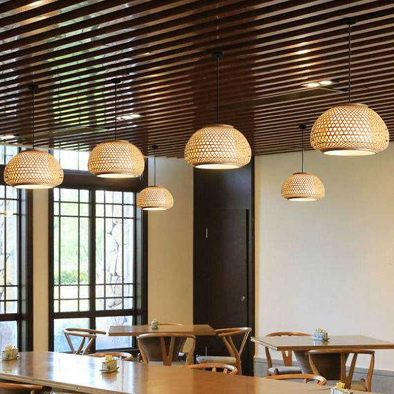 Wood Bowl Shaped Pendant Asian 1 Light Bamboo Woven Ceiling Hang Light for Dining Room Clearhalo 'Ceiling Lights' 'Pendant Lights' 'Pendants' Lighting' 2044465