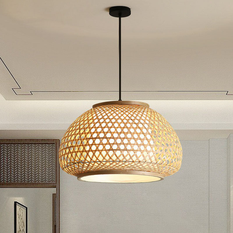 Wood Bowl Shaped Pendant Asian 1 Light Bamboo Woven Ceiling Hang Light for Dining Room Clearhalo 'Ceiling Lights' 'Pendant Lights' 'Pendants' Lighting' 2044466