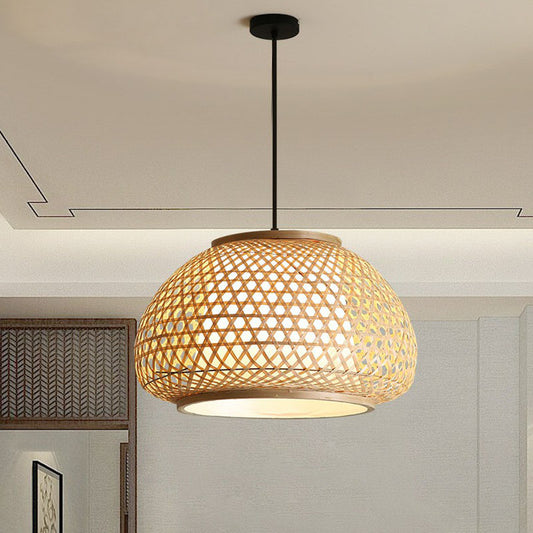 Wood Bowl Shaped Pendant Asian 1 Light Bamboo Woven Ceiling Hang Light for Dining Room Clearhalo 'Ceiling Lights' 'Pendant Lights' 'Pendants' Lighting' 2044466