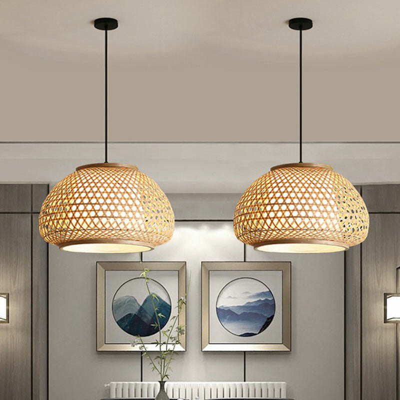 Wood Bowl Shaped Pendant Asian 1 Light Bamboo Woven Ceiling Hang Light for Dining Room Clearhalo 'Ceiling Lights' 'Pendant Lights' 'Pendants' Lighting' 2044467