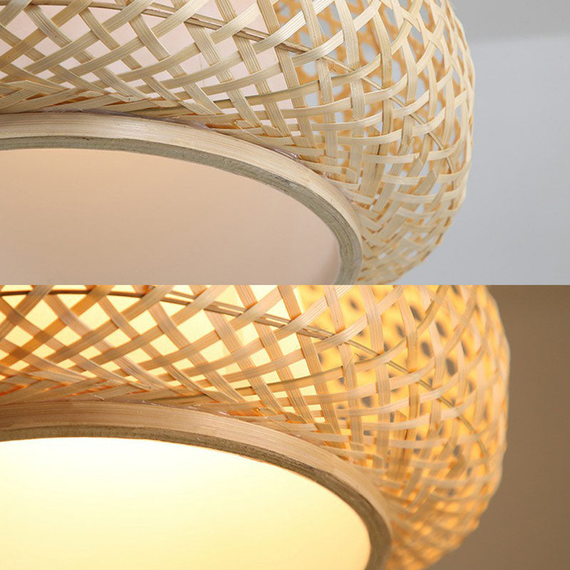 Wood Bowl Shaped Pendant Asian 1 Light Bamboo Woven Ceiling Hang Light for Dining Room Clearhalo 'Ceiling Lights' 'Pendant Lights' 'Pendants' Lighting' 2044468