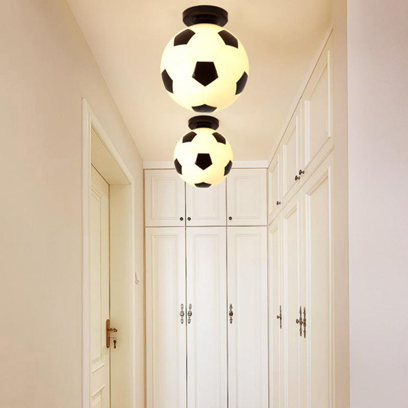 Sports Style Soccer Ceiling Mount Light 1 Head Glass Flush Light in Black&White for Corridor White Clearhalo 'Ceiling Lights' 'Close To Ceiling Lights' 'Close to ceiling' 'Flush mount' Lighting' 204447