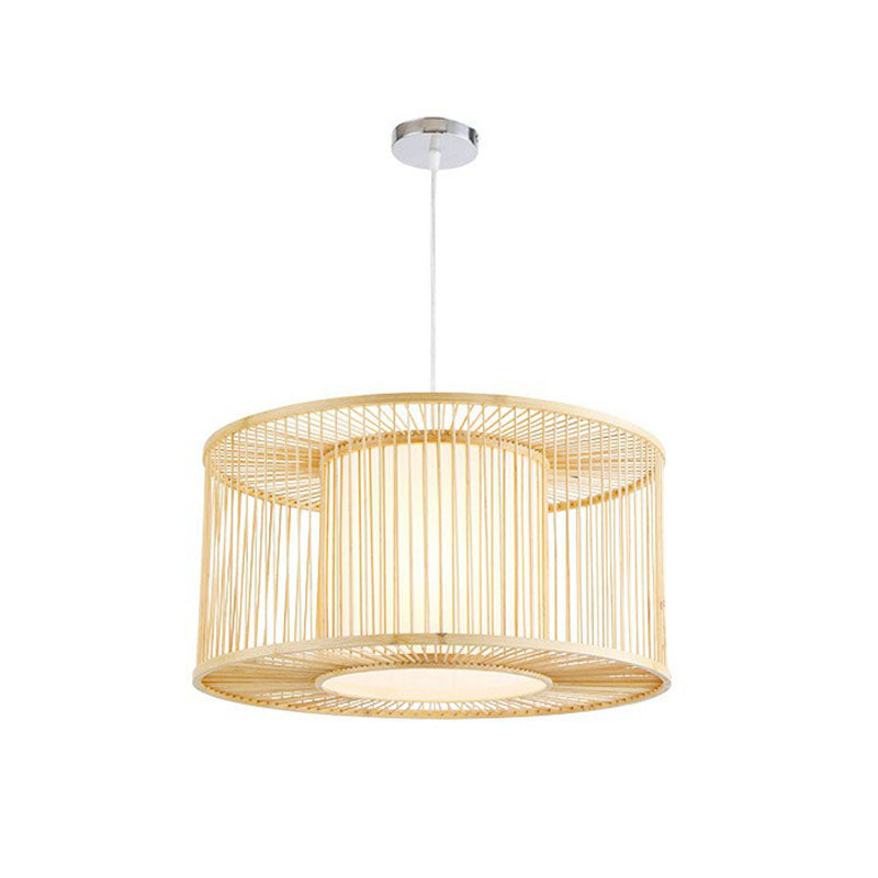 Geometric Restaurant Drop Pendant Bamboo 1 Bulb Asian Style Pendulum Light in Wood Clearhalo 'Ceiling Lights' 'Pendant Lights' 'Pendants' Lighting' 2044472