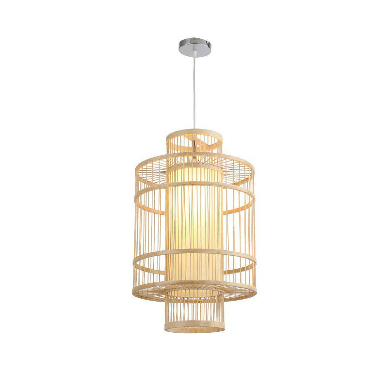 Geometric Restaurant Drop Pendant Bamboo 1 Bulb Asian Style Pendulum Light in Wood Clearhalo 'Ceiling Lights' 'Pendant Lights' 'Pendants' Lighting' 2044476