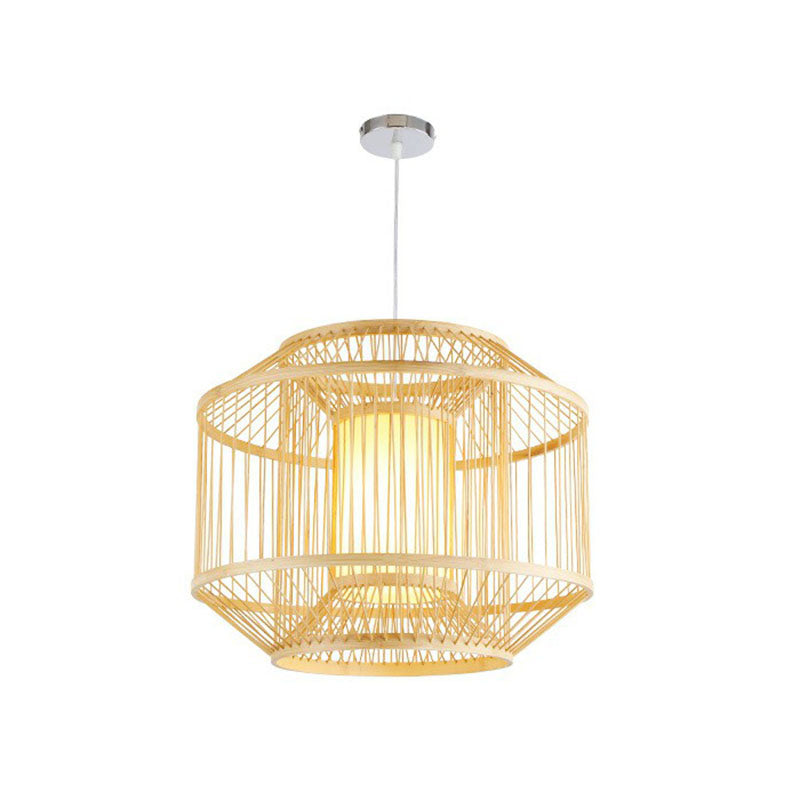 Geometric Restaurant Drop Pendant Bamboo 1 Bulb Asian Style Pendulum Light in Wood Clearhalo 'Ceiling Lights' 'Pendant Lights' 'Pendants' Lighting' 2044477