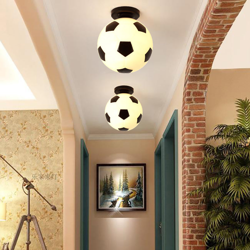 Sports Style Soccer Ceiling Mount Light 1 Head Glass Flush Light in Black&White for Corridor Clearhalo 'Ceiling Lights' 'Close To Ceiling Lights' 'Close to ceiling' 'Flush mount' Lighting' 204448