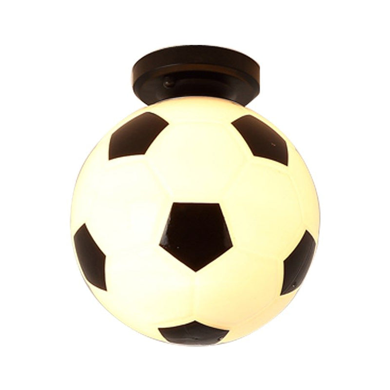 Sports Style Soccer Ceiling Mount Light 1 Head Glass Flush Light in Black&White for Corridor Clearhalo 'Ceiling Lights' 'Close To Ceiling Lights' 'Close to ceiling' 'Flush mount' Lighting' 204449