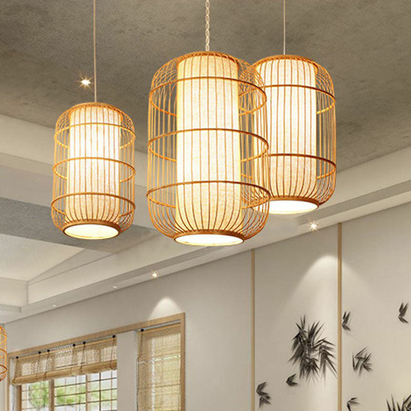 Oval Hanging Ceiling Lantern Chinese Bamboo Single Wood Pendant Lamp with Shade Inside Clearhalo 'Ceiling Lights' 'Pendant Lights' 'Pendants' Lighting' 2044490