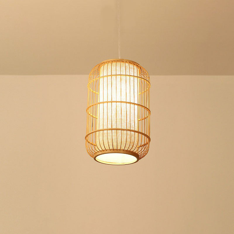 Oval Hanging Ceiling Lantern Chinese Bamboo Single Wood Pendant Lamp with Shade Inside Clearhalo 'Ceiling Lights' 'Pendant Lights' 'Pendants' Lighting' 2044491