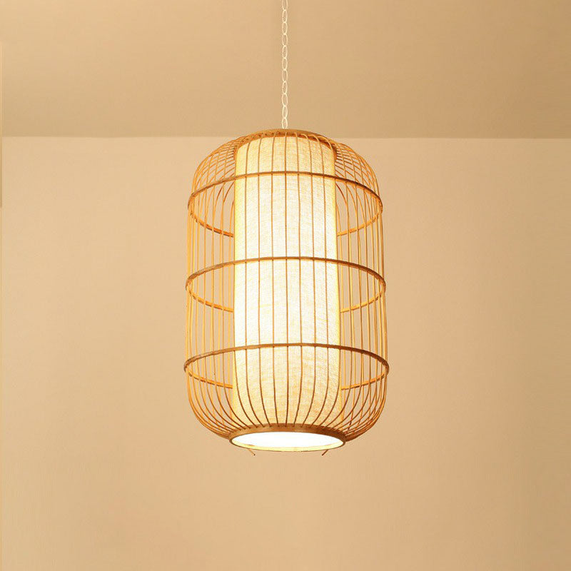 Oval Hanging Ceiling Lantern Chinese Bamboo Single Wood Pendant Lamp with Shade Inside Clearhalo 'Ceiling Lights' 'Pendant Lights' 'Pendants' Lighting' 2044492