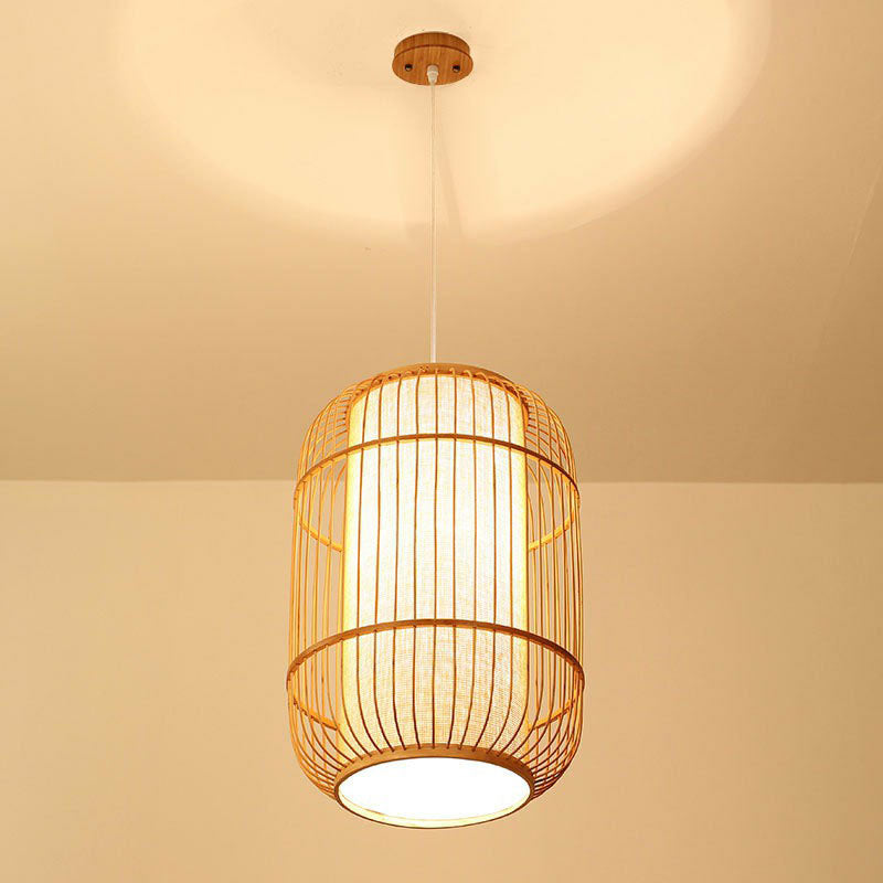 Oval Hanging Ceiling Lantern Chinese Bamboo Single Wood Pendant Lamp with Shade Inside Clearhalo 'Ceiling Lights' 'Pendant Lights' 'Pendants' Lighting' 2044493