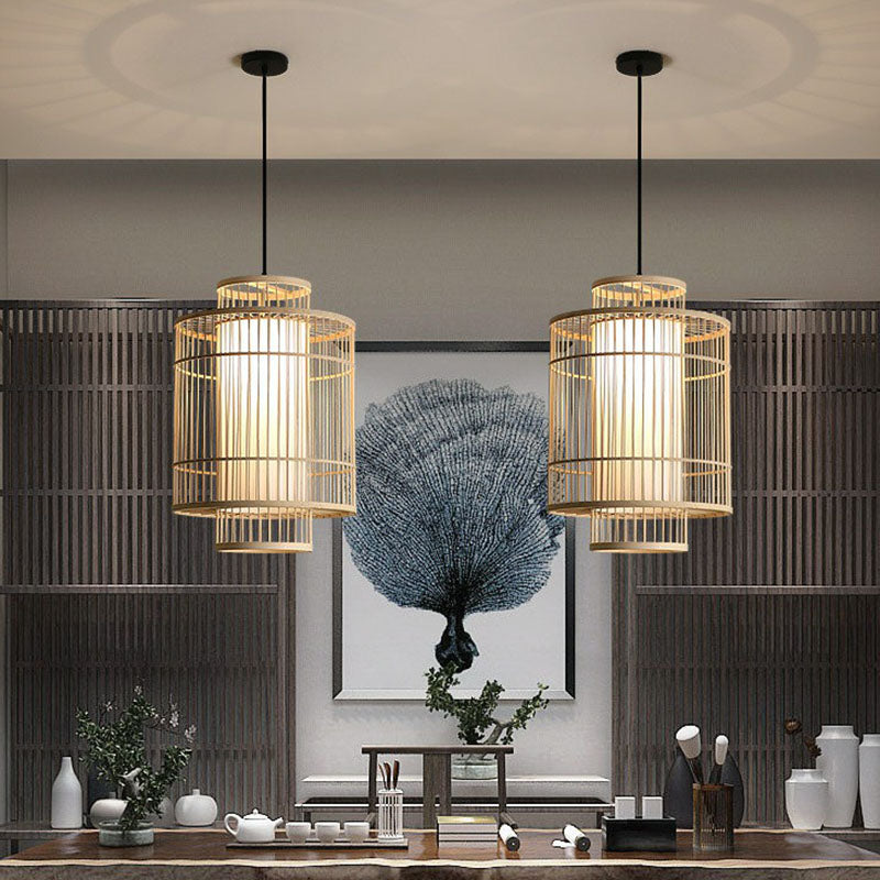 Chinese Palace Lantern Pendant Lamp Bamboo 1 Head Study Room Ceiling Light Fixture Clearhalo 'Ceiling Lights' 'Pendant Lights' 'Pendants' Lighting' 2044495