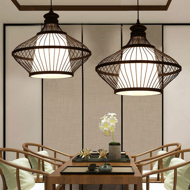 Black Pear Shaped Pendulum Light Asia 1-Light Bamboo Pendant Ceiling Light over Table Clearhalo 'Ceiling Lights' 'Pendant Lights' 'Pendants' Lighting' 2044513