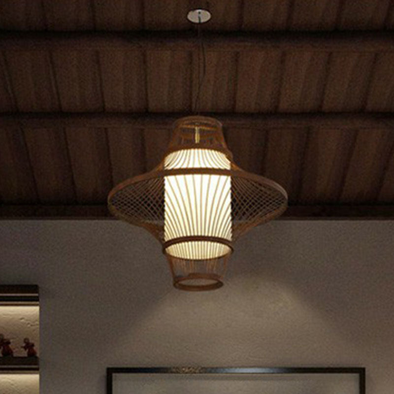 Flared Bamboo Pendant Light Fixture Asian Single Bulb Suspension Lighting with White Shade Inner Clearhalo 'Ceiling Lights' 'Pendant Lights' 'Pendants' Lighting' 2044514