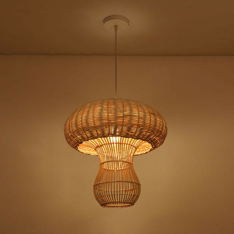 Cottage Woven Shade Drop Pendant Wood 1 Bulb Restaurant Hanging Light Kit in Beige Clearhalo 'Ceiling Lights' 'Pendant Lights' 'Pendants' Lighting' 2044538