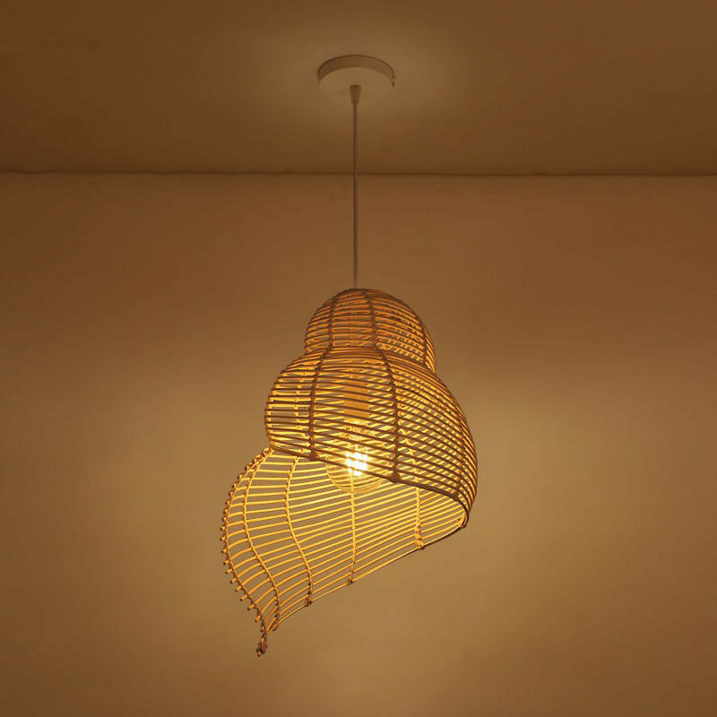 Cottage Woven Shade Drop Pendant Wood 1 Bulb Restaurant Hanging Light Kit in Beige Clearhalo 'Ceiling Lights' 'Pendant Lights' 'Pendants' Lighting' 2044540