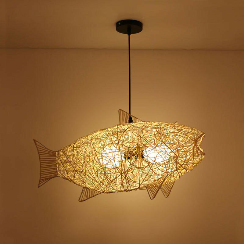 Cottage Woven Shade Drop Pendant Wood 1 Bulb Restaurant Hanging Light Kit in Beige Clearhalo 'Ceiling Lights' 'Pendant Lights' 'Pendants' Lighting' 2044541