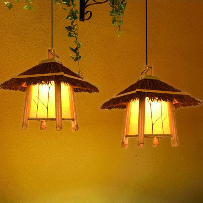 Cottage Woven Shade Drop Pendant Wood 1 Bulb Restaurant Hanging Light Kit in Beige Clearhalo 'Ceiling Lights' 'Pendant Lights' 'Pendants' Lighting' 2044542