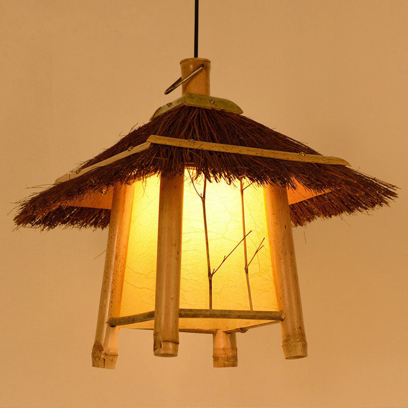 Cottage Woven Shade Drop Pendant Wood 1 Bulb Restaurant Hanging Light Kit in Beige Clearhalo 'Ceiling Lights' 'Pendant Lights' 'Pendants' Lighting' 2044543