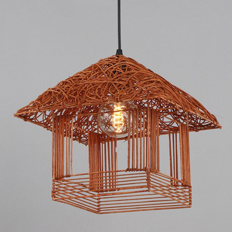 Rattan Woven House Shaped Pendant Country Style Single-Bulb Hanging Ceiling Light Clearhalo 'Ceiling Lights' 'Pendant Lights' 'Pendants' Lighting' 2044555