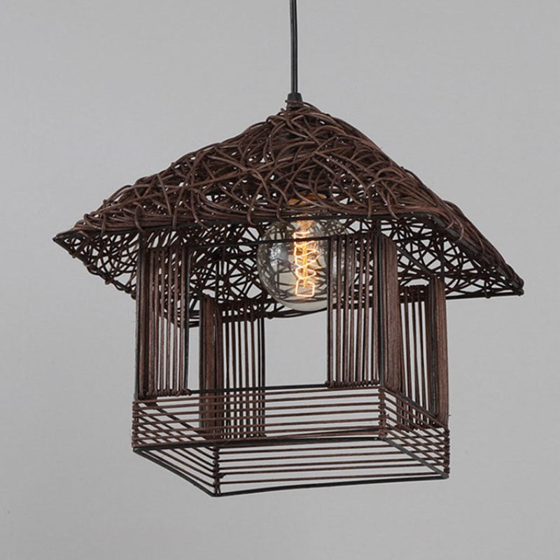 Rattan Woven House Shaped Pendant Country Style Single-Bulb Hanging Ceiling Light Clearhalo 'Ceiling Lights' 'Pendant Lights' 'Pendants' Lighting' 2044557