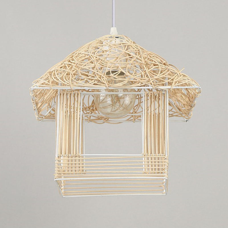 Rattan Woven House Shaped Pendant Country Style Single-Bulb Hanging Ceiling Light Clearhalo 'Ceiling Lights' 'Pendant Lights' 'Pendants' Lighting' 2044558