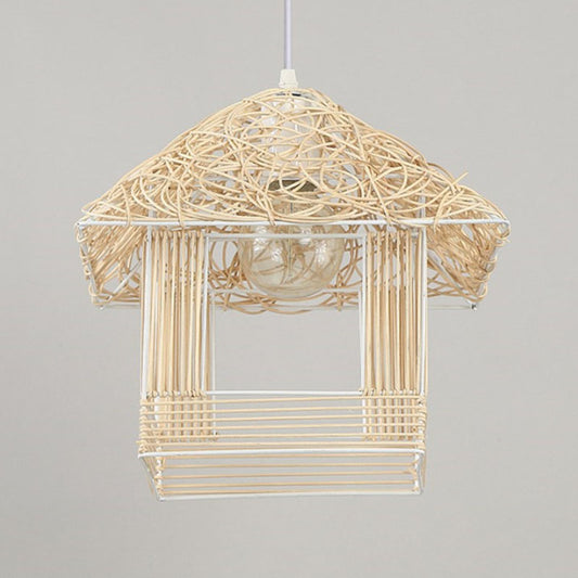 Rattan Woven House Shaped Pendant Country Style Single-Bulb Hanging Ceiling Light Clearhalo 'Ceiling Lights' 'Pendant Lights' 'Pendants' Lighting' 2044558