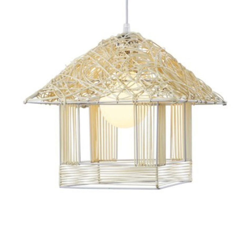 Rattan Woven House Shaped Pendant Country Style Single-Bulb Hanging Ceiling Light Clearhalo 'Ceiling Lights' 'Pendant Lights' 'Pendants' Lighting' 2044559