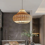 Hand-Worked Pear-Shape Hanging Light Asian Rattan 1-Head Dining Table Suspension Pendant in Wood Clearhalo 'Ceiling Lights' 'Pendant Lights' 'Pendants' Lighting' 2044566