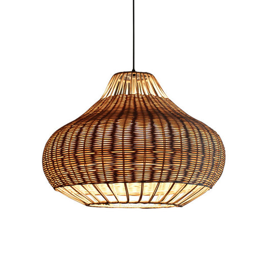 Hand-Worked Pear-Shape Hanging Light Asian Rattan 1-Head Dining Table Suspension Pendant in Wood Clearhalo 'Ceiling Lights' 'Pendant Lights' 'Pendants' Lighting' 2044569