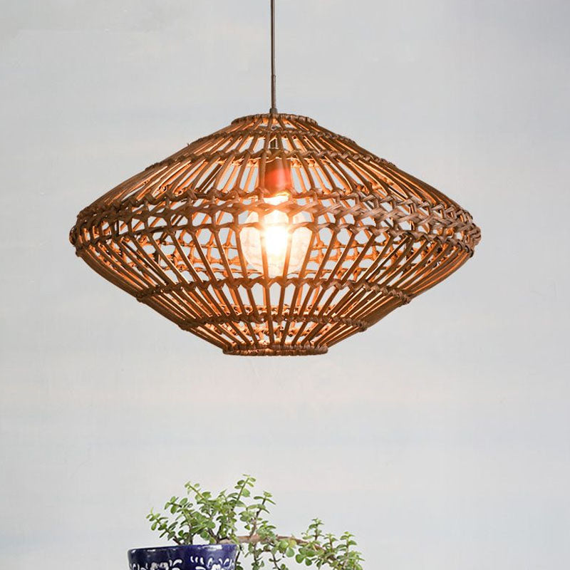 UFO Rattan Pendant Lighting Fixture Novelty Asia 1-Light Coffee Suspension Light Coffee Clearhalo 'Ceiling Lights' 'Pendant Lights' 'Pendants' Lighting' 2044570_12392275-357f-4a40-80b9-7b01f9bf0912