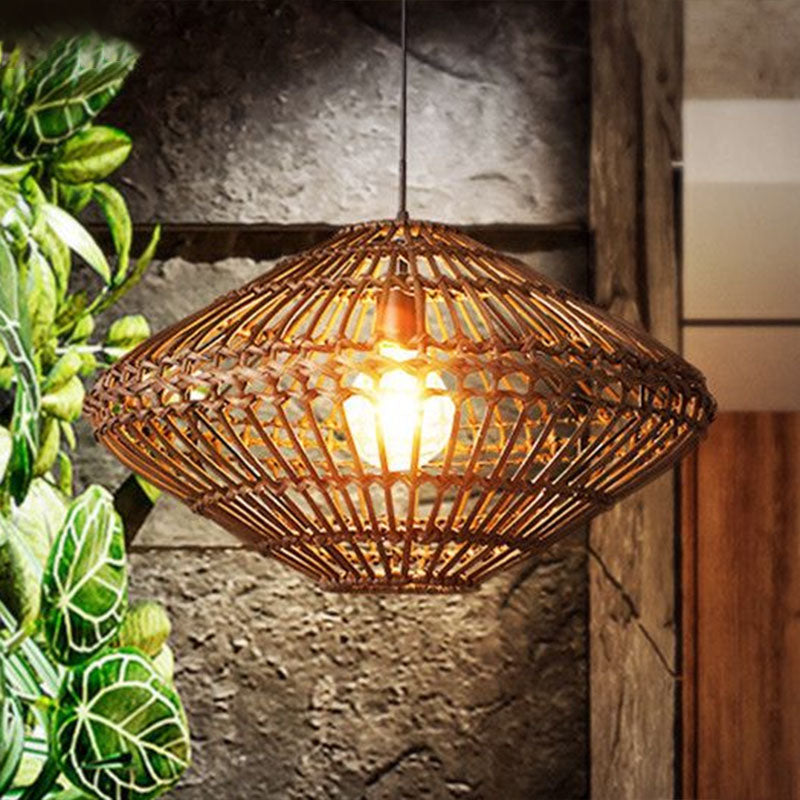 UFO Rattan Pendant Lighting Fixture Novelty Asia 1-Light Coffee Suspension Light Clearhalo 'Ceiling Lights' 'Pendant Lights' 'Pendants' Lighting' 2044571